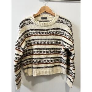 Elsamanda for Anthropologie Ivory & Brown stripe sweater size medium